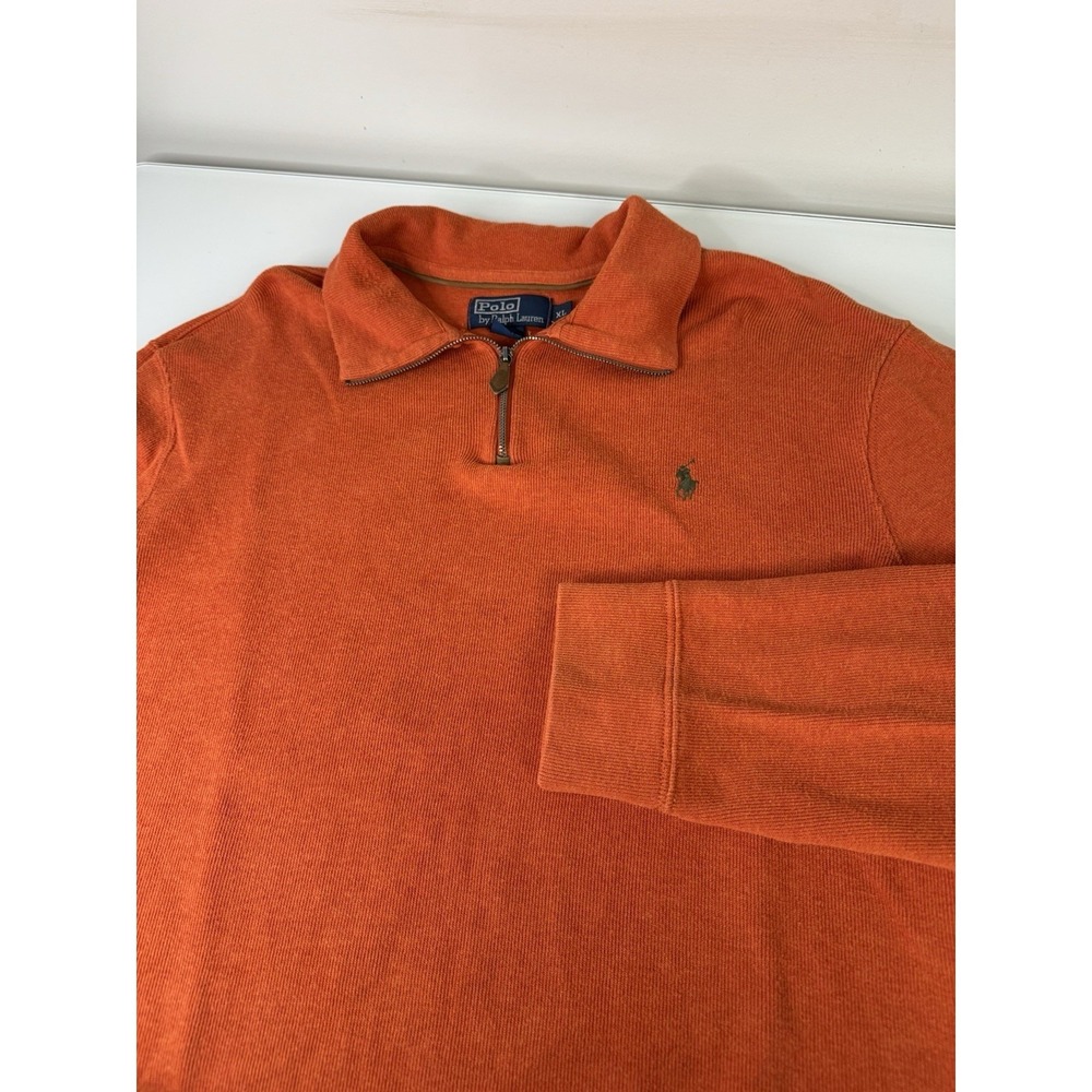 Mens Polo Ralph Lauren Orange 1/4 Quarter Zip Pullover Sweater Size XL Pony Logo